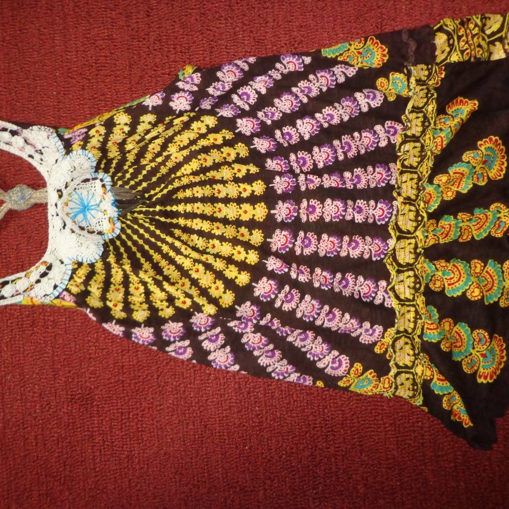 Free People Boho Rope Racer-Back Sundress S Hand Stitching Crochet Embellishing